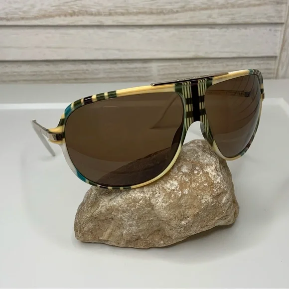 Airwalk Mens Ollie Aviator Plaid Cream Green Teal Brown Lens Sunglasses